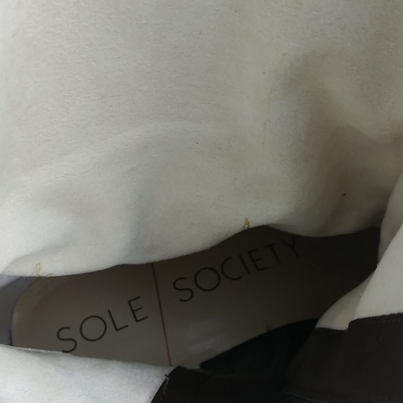 𝅺Sole Society Wylann Brown Leather Almond Toe Block Heel Mid Calf Harness Boot - Picture 12 of 16